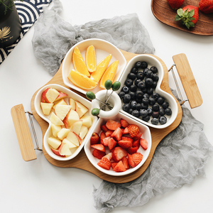 Plateau à fruits en bambou avec poignée, 4 compartiments, <span class=keywords><strong>assiette</strong></span> à Snack en <span class=keywords><strong>bois</strong></span> pour Dessert ou salade, offre spéciale - Product Image 4