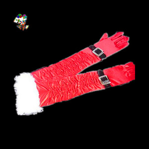 Fiesta de Navidad Disfraces Fluffy Trim Long Red Color <span class=keywords><strong>Miss</strong></span> Santa Costume Guantes - Product Image 1