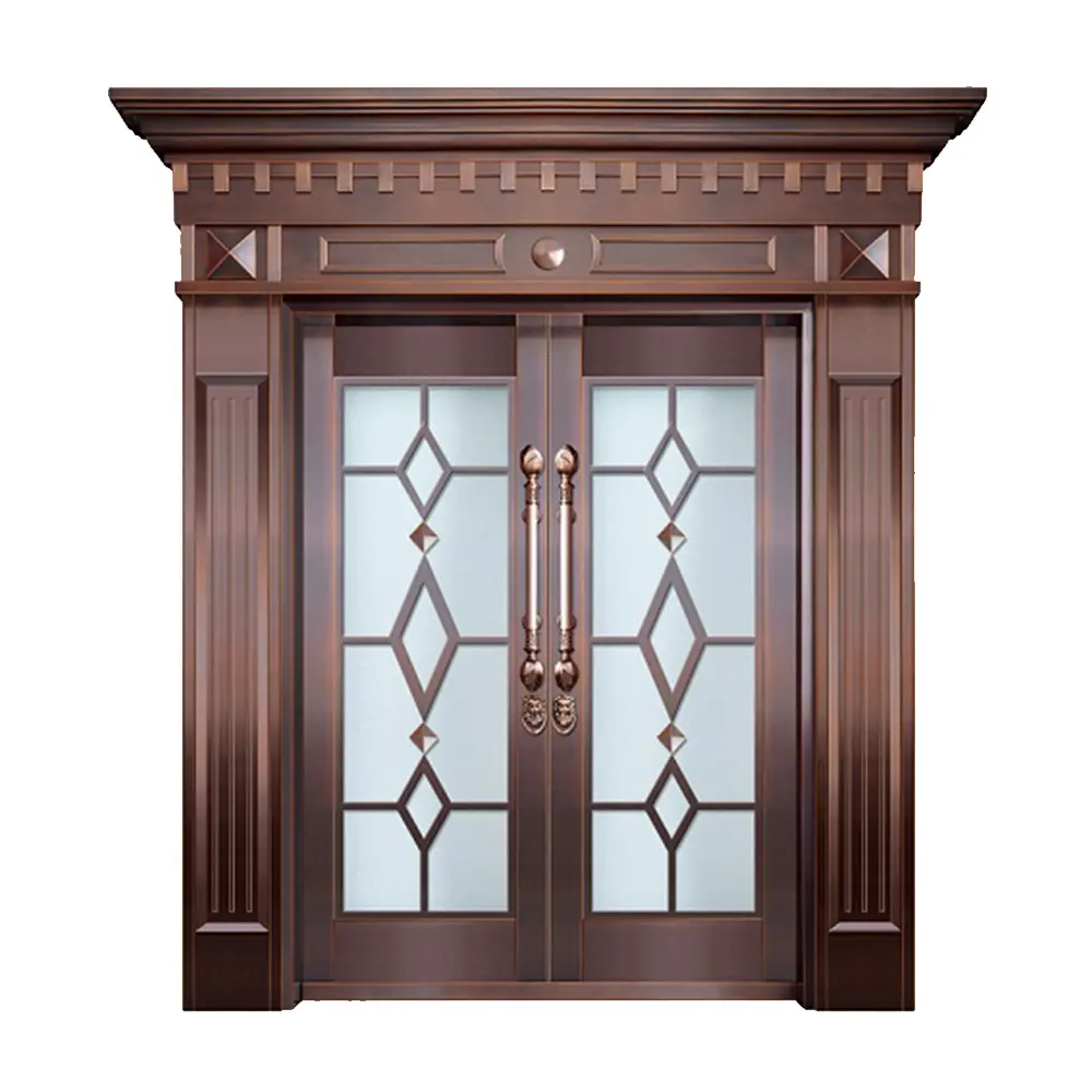 装飾的な二重ガラスが付いている外部の二重金属のドアは銀行のための銅の玄関ドアを模倣します