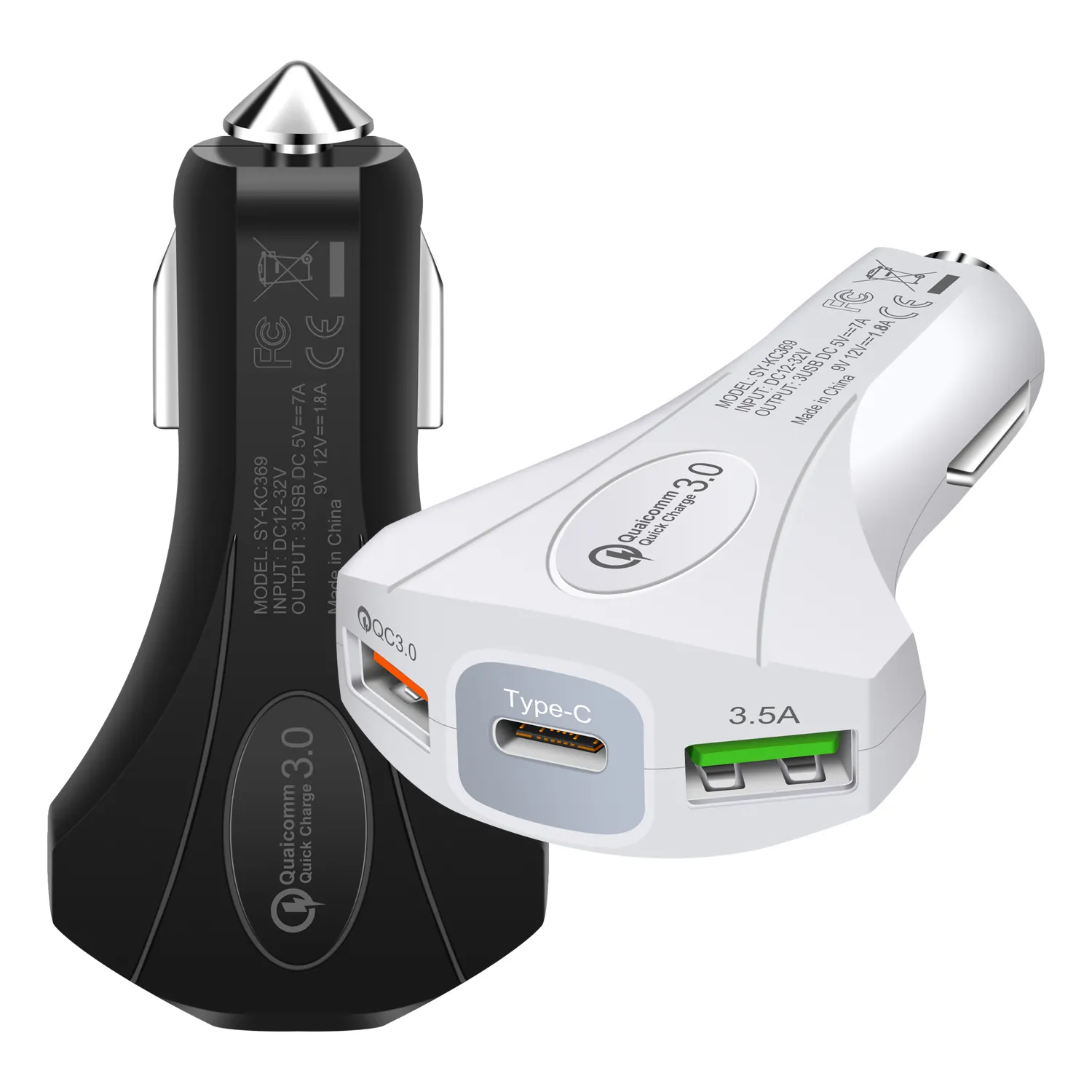 QC3.0 3.5A USB 자동차 충전기 18W 3 포트 듀얼 USB 자동차 휴대 전화 충전기 어댑터 화웨이 유형 C USB 자동차 충전기