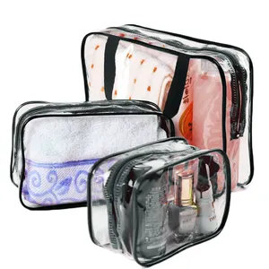 Aanpasbare Draagbare Zwart Reizen Kleine Polyester Microfiber Make-Up Cosmetische Bag