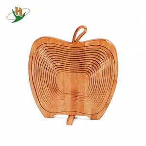 Spiral-cut apple shape collapsible bamboo wooden fruit basket