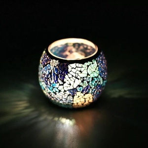 Shanghai Linlang Hot Sale Handmade Pattern Red <strong>Blue</strong> Mosaic Glass Bowl Mosaic Glass <strong>Tea</strong> <strong>Light</strong> Candle <strong>Holder</strong> - Product Image 6