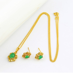 Xuping dubai 24K color oro esmeralda verde de imitación flor fascinante aretes y collar set de joyas para mujeres - Product Image 2