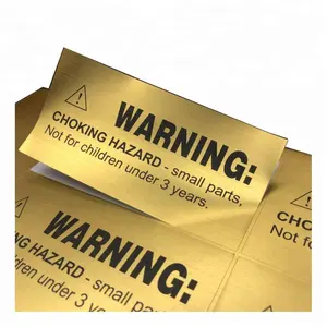 Cheap high quality printing custom 24k brushed gold warning sticker