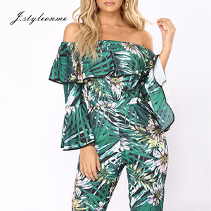 Nuevo diseño las señoras impresión floral Strapless Flare manga Backless mujeres <span class=keywords><strong>mono</strong></span> <span class=keywords><strong>verde</strong></span> - Product Image 6