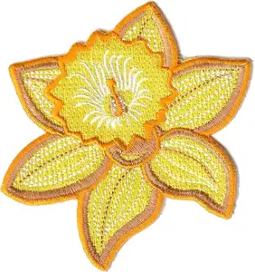 ที่ดีที่สุดขายที่กำหนดเองปัก Handmade เหล็กบนแพทช์เย็บปักถักร้อย Stiches สีเหลือง Daffodil Patches สำหรับเสื้อผ้า