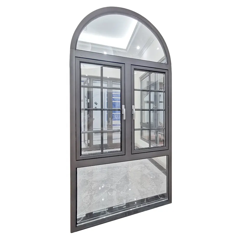 Finestra ad arco con finestre in vetro con design a griglia finestra francese