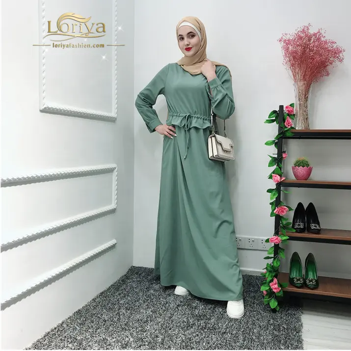 2019 סיטונאי מודרני אופנה ירוק מקסי שמלת גברת מוסלמית שמלות חדש דגם העבאיה