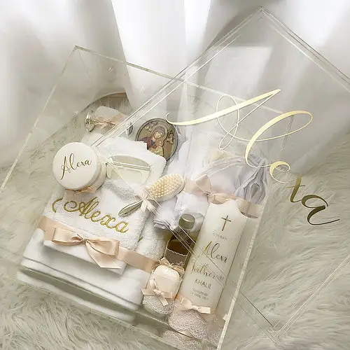 YAGELI transparent acrylic christening display box for baby shower gift with lid wishing well box