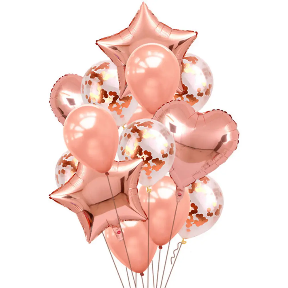 Amazon sıcak satış gül altın balonlar seti doğum günü konfeti balonları yıldız kalp folyo balon gül altın parti süslemeleri