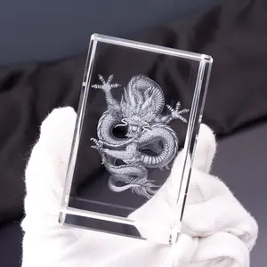 Honor of crystal 3d Etched Chinese Zodiac Laser Dragon Animal Crystal Cube Paperweight