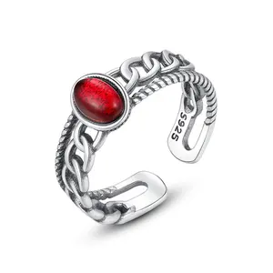 CZCITY-anillo ovalado para mujer, sortija con diseño de diamante Eternity, piedra roja