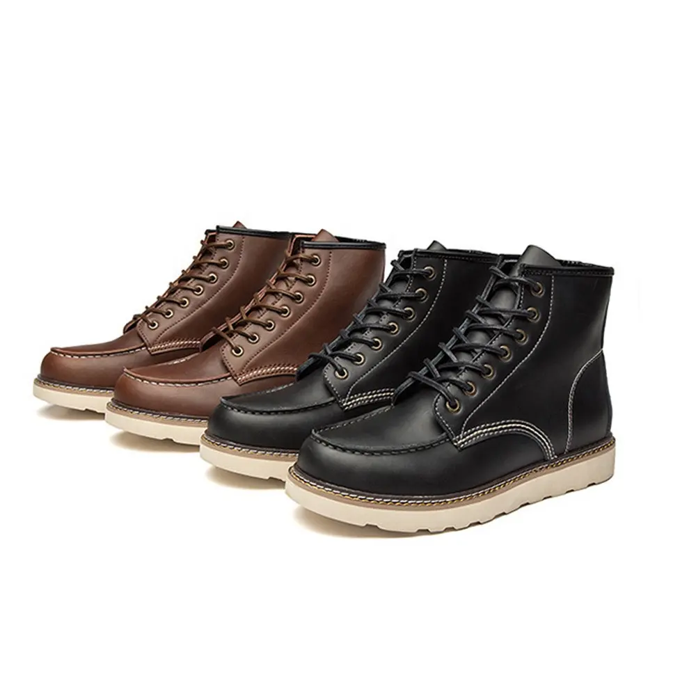 Hot sale retro casual leather shoes waterproof and comfortable lace up leather boots for men