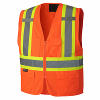 Due tono arancione geometra di sicurezza della maglia della chiusura lampo multi tasche hi vis gilet