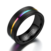 Anillo de tungsteno para hombre, joyería de alta gama, color negro con arcoíris, ancho de 8 M, 2,5 MM