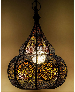 Lampu Langit-langit Maroko, Cahaya Lentera Liontin Vintage Gaya Oriental Hitam