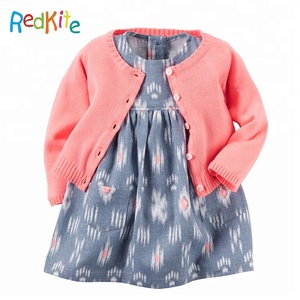 新しいデザインコットン3ピースセットボディスーツドレスカーディガンセット赤ちゃん女の子ドレス - Product Image 1