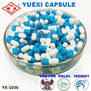 YUEXI-cápsulas vacías fabricadas en el sudeste de Asia, 1000 cápsulas vacías de procesamiento estándar GMP con certificado HALAL