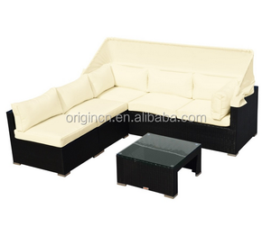 Parasol retráctil <span class=keywords><strong>en</strong></span> forma de <span class=keywords><strong>L</strong></span> de diseño transversal <span class=keywords><strong>exterior</strong></span> muebles de ratán sofá de dosel - Product Image 2