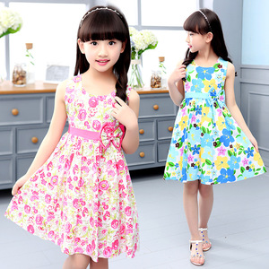 Abiti Estivi per Bambine con Stampa Floreale in Cotone, Vestiti <span class=keywords><strong>da</strong></span> <span class=keywords><strong>Principessa</strong></span> Economici all'Ingrosso - Product Image 1