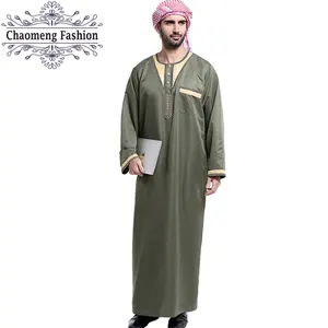 Groothandel lange mouw losse arabische thobe-802 # midden-oosten laatste abaya ontwerpen dubai mannen mode tuniek kaftan lange mouwen losse Saudi Arabische moslim thobe
