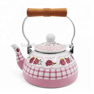 花卉图案设计搪瓷茶壶/带木柄的水壶