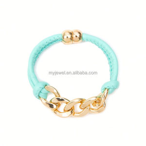 Chain Link and Faux Leather Double Cord Cuff Bracelet plastic bead stretch bracelet