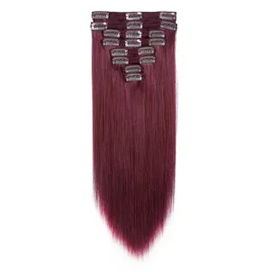 Red wine hair color 300 gram clip in 100% human hair extensions