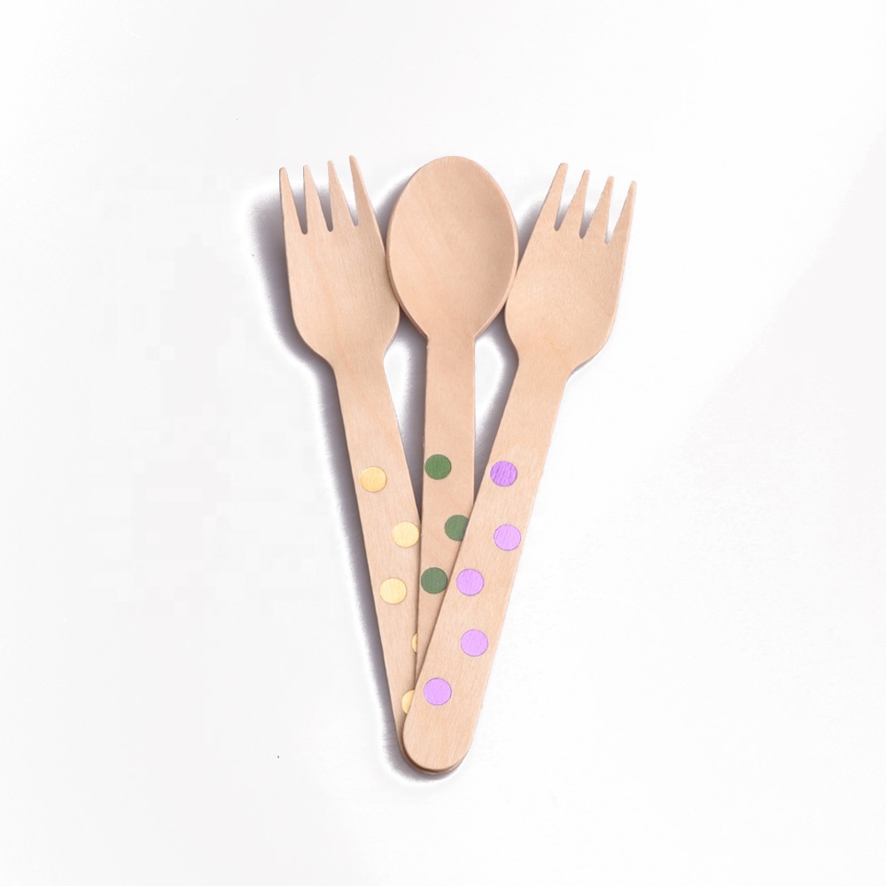 Пищевые деревянные вилки 160 мм с печатной волнистой линией в подарок