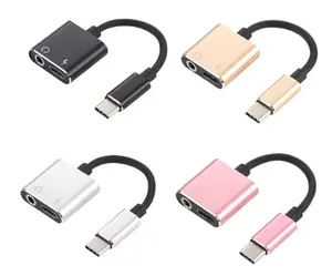 Yeni tasarım USB-C 3.5mm kulaklık jak adaptörü 2 in 1 erkek kadın ses video kablosu adaptörü