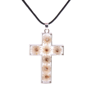 도매 여성용 레진 진짜 꽃 십자가 펜던트 새로운 스타일 십자가 건조 꽃 목걸이 - Product Image 2