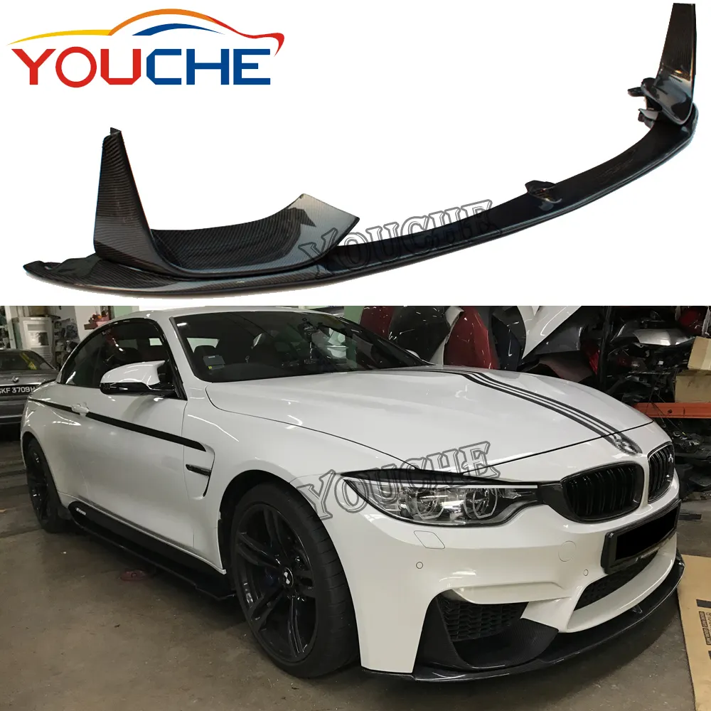 M4 F82 M Performance P สไตล์คาร์บอนไฟเบอร์ด้านหน้ากันชนลิปกับมุม Splitters สำหรับ BMW M3 F80 M4 F82 F83 2014 +