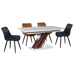 Mdf table high gloss for 4-6 seats extendable dining table