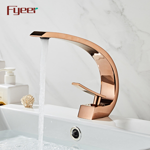 Fyeer ใหม่ก๊อกน้ำอ่างล้างหน้าทองเหลืองสีโรสโกลด์รูปตัว C ใหม่