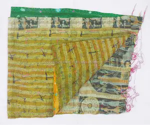 Hand made Vintage Silk Kantha Stole Designer Silk Sari Scarf Reversible