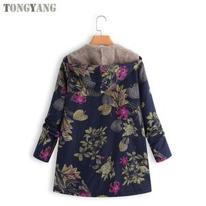 TONGYANG <span class=keywords><strong>cappotti</strong></span> con cappuccio giacca invernale cappotto da donna caldo stampa floreale tasche con cappuccio Vintage <span class=keywords><strong>Oversize</strong></span> <span class=keywords><strong>cappotti</strong></span> - Product Image 4