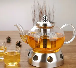 批发硼硅酸盐防火耐热透明玻璃茶壶，带不锈钢取暖器