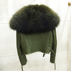 <strong>Women</strong> Luxury <strong>Leather</strong> <strong>Jackets</strong> <strong>Real</strong> fox Raccoon Fur Overcoat Big Fur Collar Winter <strong>Jackets</strong> - Product Image 2