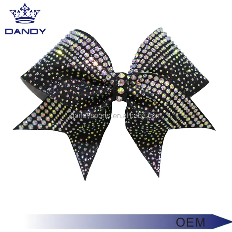 Hochwertige Cheerleading Haars chleifen OEM Design benutzer definierte Logo Strass Cheer Bows