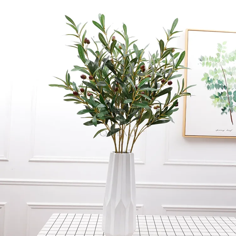 QiHao 95cm 6 가지 플라스틱 올리브 잎 줄기 인공 올리브 지점 과일 홈 웨딩 장식