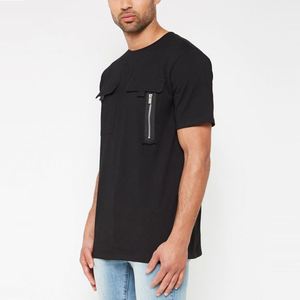 Nuovo Design moda 100% cotone nero cargo <span class=keywords><strong>con</strong></span> <span class=keywords><strong>cerniera</strong></span> girocollo t shirt da <span class=keywords><strong>uomo</strong></span> <span class=keywords><strong>con</strong></span> tasca t-shirt - Product Image 2
