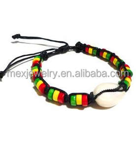 Bracelet Rasta Shell Reggae Jamaïcain Fabriqué avec des coquillages naturels et des <span class=keywords><strong>perles</strong></span> en bois - Product Image 3
