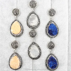 Wholesale water drop shaped latest cluster full druzy crystal earring designs