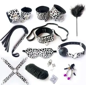 Leopard 10pcs/kit Bondage Sets Love kit for Adult Game Couples Sex Toys Silver Gold