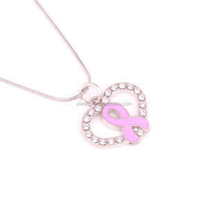 Joyería de concientización sobre el cáncer de mama, collar de cadena de serpiente con cristal pavé de corazón y cinta rosa para regalo - Product Image 3
