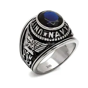 Stainless Steel United States Navy Men's CZ Military Ring