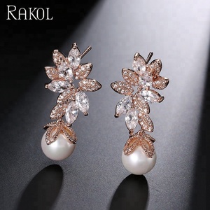 RAKOL EP568 2025 ultima forma di foglia di Zirconia cubica perla ciondolo CZ orecchini gioielli da sposa - Product Image 5