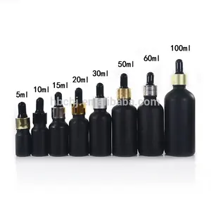 Botol Tetes Kaca Hitam Matte Frosted, 5Ml 10Ml 15Ml 20Ml 30ML 50Ml 60Ml 100ML dengan Tetes Emas dan Hitam