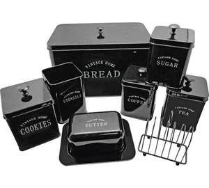 8-Piece Black Kitchen Set Canister Storage Tea Coffee Sugar Jar Bread Bin Jar